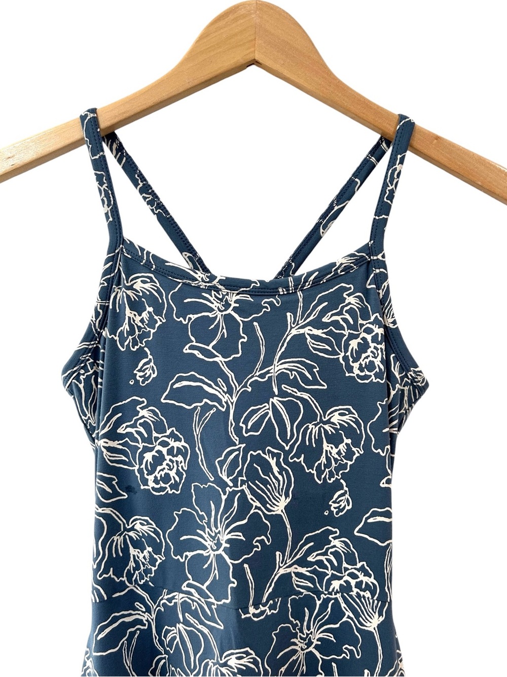 Pact Fit & Flare floral Midi Dress XS slate blue organic Cotton Pockets NWOT - Picture 4 of 10